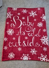 🌿 Plush M and S Velour Blanket/Throw. Christmas Theme Red. Excellent Condition
