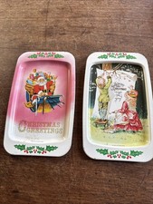 Enamel Christmas Trays 1960s Vintage Christmas Made In England X2