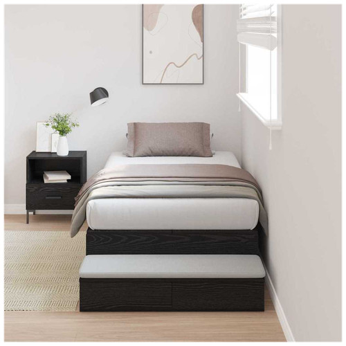 Storage bed frame - black, oak