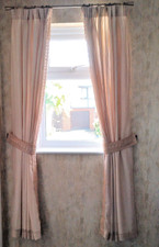 Pale Mocha Lined Crushed Voile Curtains with Embroidered Trim & Tie Backs 64x72"
