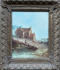 Antique painting harbour - antique, painting: