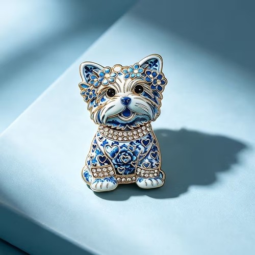 Porcelain style dog brooch - porcelain,