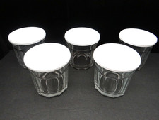 Glass Tumblers 10 Panel 12 oz. with Plastic Lids Set of 5