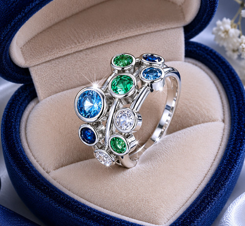 Silver stacking ring with - , blue