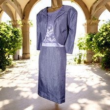 Mother of the Bride Outfit size 22 purple dress jacket wedding groom jacquard UK