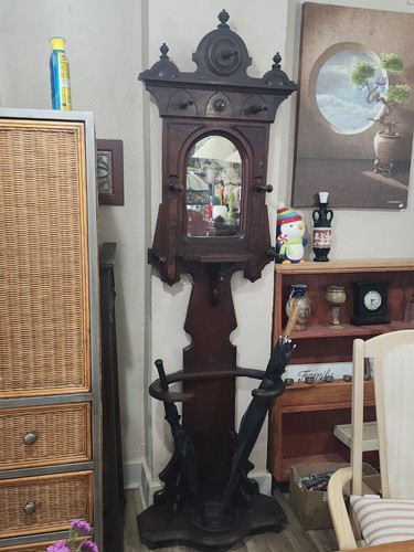 Antique hall tree with - antique,