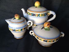 VINTAGE DELLA ROBBIA / DELLA NOVA 6pc COFFE/TEA SET, HAND PAINTED MAJOLICA,ITALY