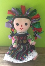 Hand Made Crafted Rag Doll Mexico Mexican Colorful Tight Stuffed Pink Face