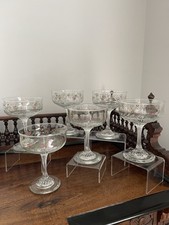 Vintage Dessert Sundae Glass, Footed Swirl Stemmed Dishes x6 Ribbons and Flowers