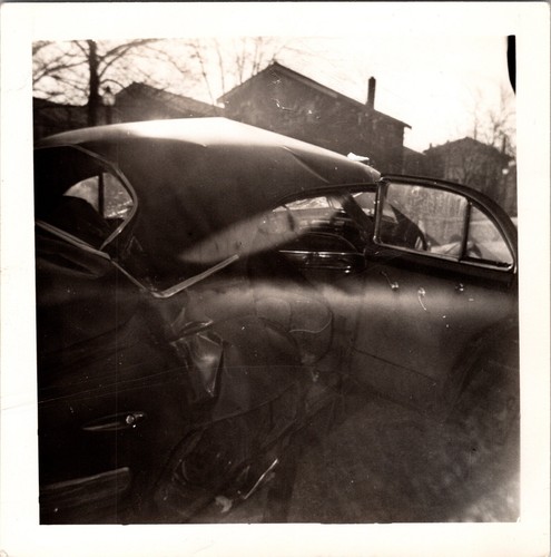 Vtg found photo 1955 car - b&w,
