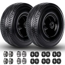 4.10/3.50-4" Flat Free Tire and Wheel, 10 Inch Solid Tire with 5/8" Axle Bore...