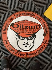 Antique style porcelain look Oilzum oil dealer service gas station pump sign