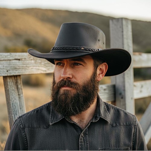 Real leather cowboy hat unisex - leather,