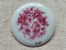 Large pretty vintage French Limoges porcelain brooch, pink bird  and flowers