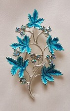 Floral leaf brooch blue - floral,