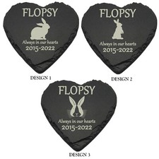 Personalised Engraved Pet RABBIT, BUNNY Memorial Heart Slate Plaque Grave Marker