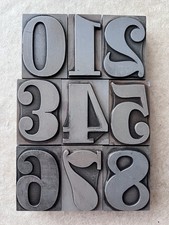 Vintage Wooden Letterpress Printing Blocks (Complete Set of Numbers 0-9)