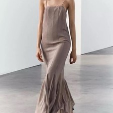 ZARA TAUPE GREY GEORGETTE SLIP