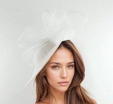White Blanc Saucer Disc Kentucky Derby Fascinator Hat Royal Ascot Wedding...