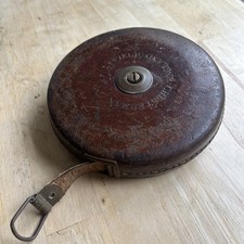 Vintage Chesterman 100ft Tape Measure Sheffield leather brass inch retractable 