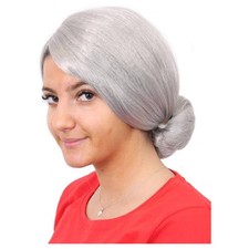 LADIES GREY OLD LADY BUN WIG GRANNY GRANDMA FANCY DRESS ADULT COSTUME ACCESSORY
