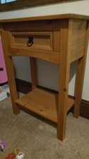 Mexican Pine Side Table, One Drawer, On Shelf, Sturdy, Wooden, Smoke Free