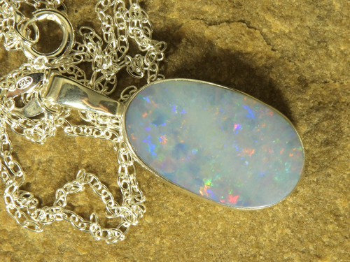 Blue opal pendant - , necklace