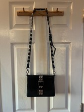 Black Faux Leather Studded Cross Body Bag Silver Hardware Punk