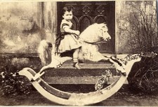 Little girl on large rocking horse 1860's cdv. photo