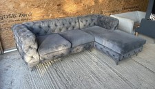 Grey French Velvet Chesterield Style L Shape Sofa