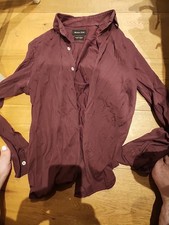 Massimo Dutti Men's Linen Shirt Grandad Collar, Long Sleeve, Small