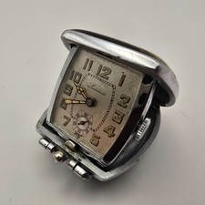 LUSINA TRAVEL DESK PURSE CLOCK STEEL ENAMEL CASE MANUAL WINDING VINTAGE SWISS.