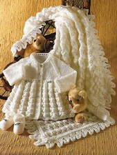 Baby Shawl Matinee Coat Shoes Knitting Pattern 14-18" Dk & 4ply 324