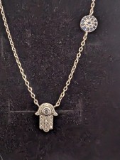 Sterling Silver Micro Pave Cz Evil Eye Hamsa Pendant Necklace
