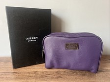 OSPREY LONDON PURPLE LEATHER ZIP CASE COSMETIC BAG BOXED