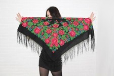 Black Floral Shawl with fringe