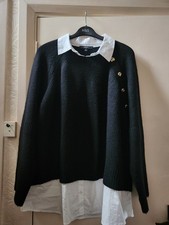 Black mock white shirt jumper - black,