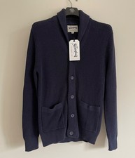 The Stronghold Cardigan Jumper Mens Navy Cotton Knitwear Shawl Collar Top Medium