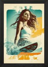 Surfer Girl on the Wave Framed