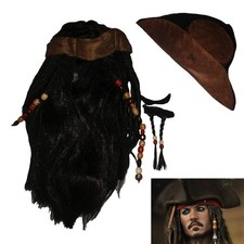 Pirates of the Caribbean Jack Sparrow Cosplay Hat/wig beard Halloween Accessory.