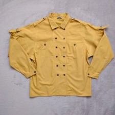 Vintage 80's Double Breasted Shirt Epaulets Buckle Straps Collared Mustard 