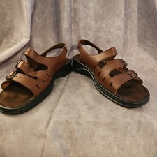 Clarks Springers Sandals Sunbeat Womens 10 Brown Leather Comfort Buckle 3-strap
