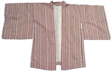 Vintage Haori Kimono 60s 70s Cream Striped Traditional Japanese M 38 - 40