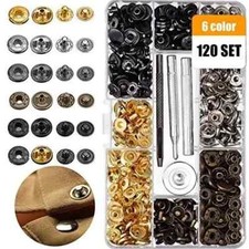 120Pcs Heavy Duty Snap Fasteners Poppers Press Stud Kit Buttons Tools UK