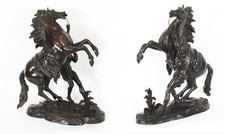 Antique Pair of French Bronze Marly Horses Sculptures by Cousteau  19th C