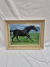 Vintage Framed "Black Bess" Horse Oil Painting By  B C Cherrett