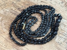Antique French Jet Necklace Black Bead Glass Art Deco Flapper Vintage Two Strand