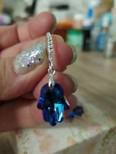 unwanted gift blue hamsa hand lab created crystal Earrings New 