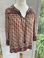 Lucky Brand Indian Cotton Folksy Smock Top Beige Blue & Orange Size Medium 