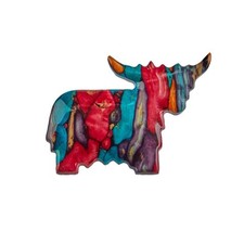Scottish Heathergem Highland Cow Brooch Multicoloured Handmade Gift Jewelry
